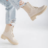 Immaculate Vegan - Prologue Shoes Mallory Vegan Leather Combat Lace Up Boots | Beige