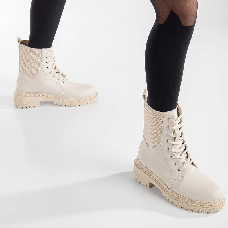 Prologue Shoes Mallory Vegan Leather Combat Lace Up Boots | Beige