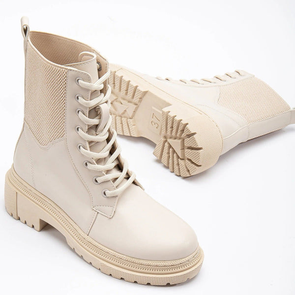 Prologue Shoes Mallory Vegan Leather Combat Lace Up Boots | Beige