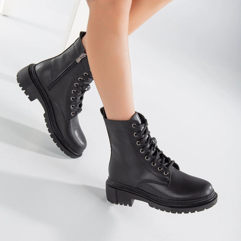 Prologue Shoes Mallory Vegan Leather Combat Lace Up Boots | Black