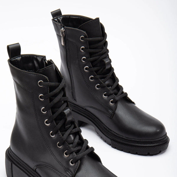 Prologue Shoes Mallory Vegan Leather Combat Lace Up Boots | Black