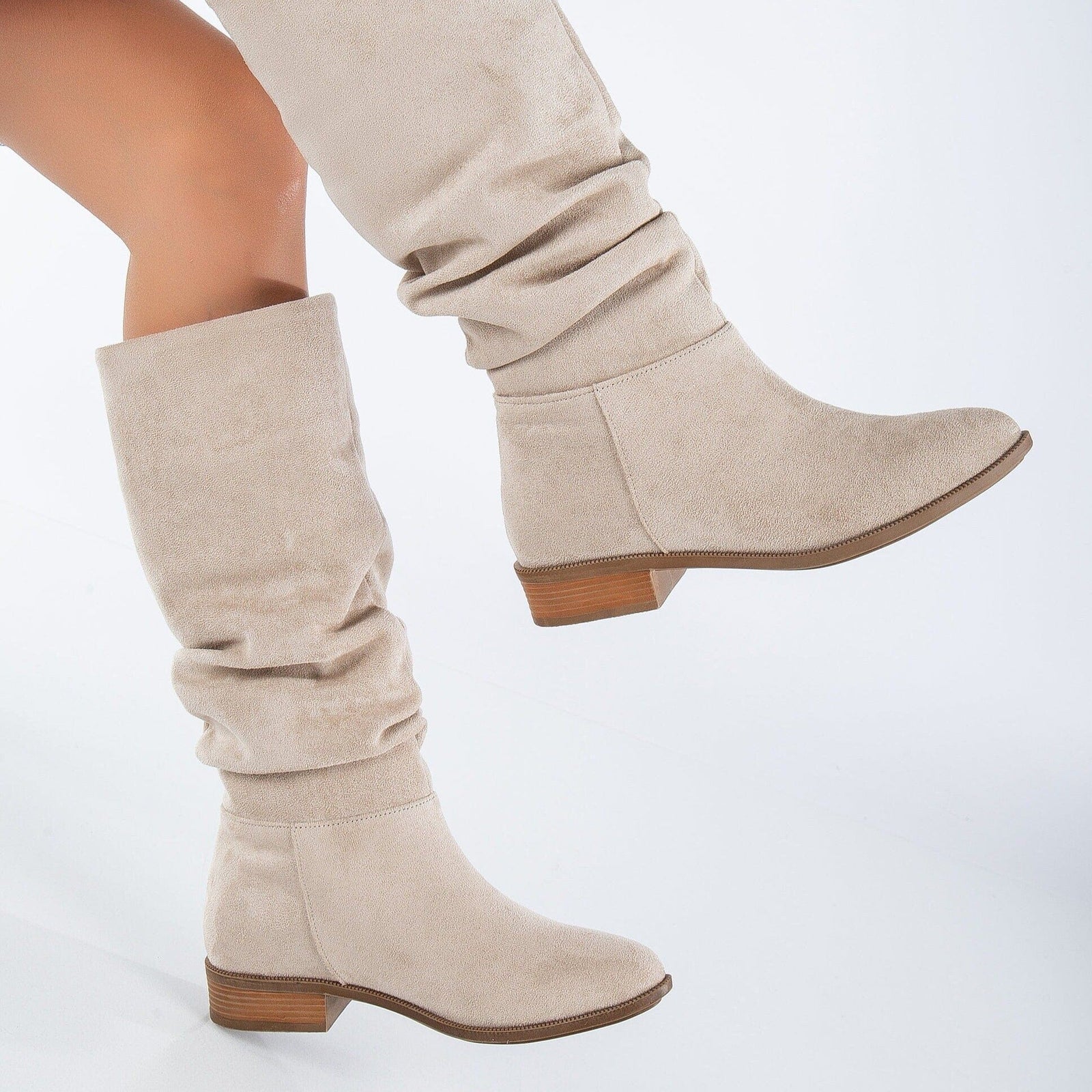 Prologue Shoes Maribel Vegan Suede Slouchy Boots Beige