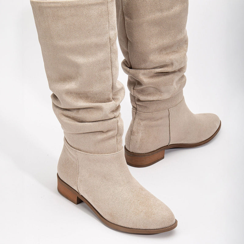 Prologue Shoes Maribel - Beige Suede Slouchy Boots