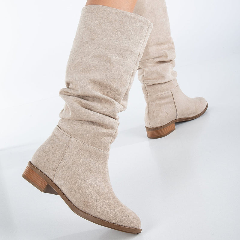 Prologue Shoes Maribel - Beige Suede Slouchy Boots