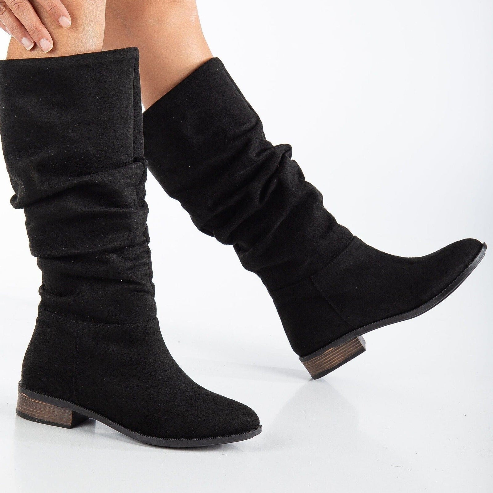 Prologue Shoes Maribel Vegan Suede Slouchy Boots Black