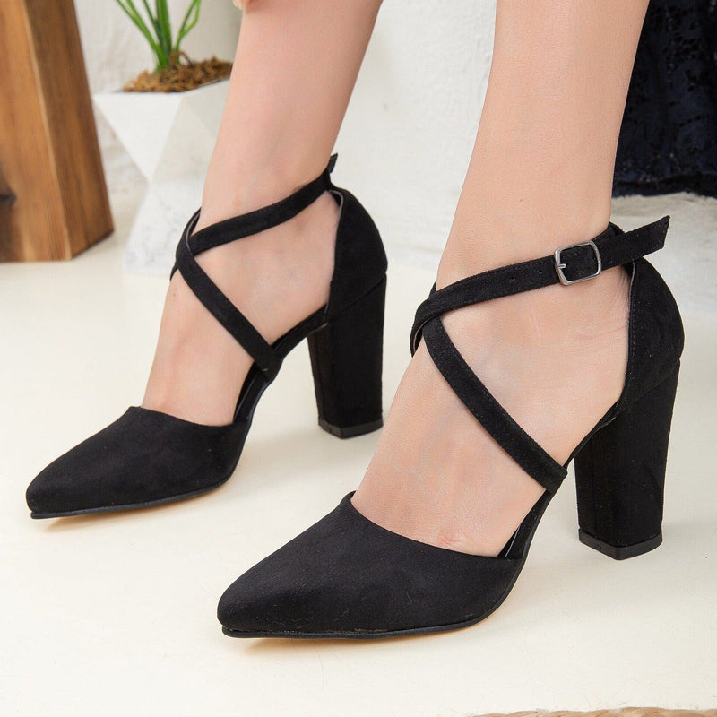 Prologue Shoes Sina - Black Suede Criss Cross Heels