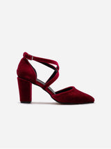 Immaculate Vegan - Prologue Shoes Sina - Dark Red Velvet Heels, Burgundy Velvet Shoes