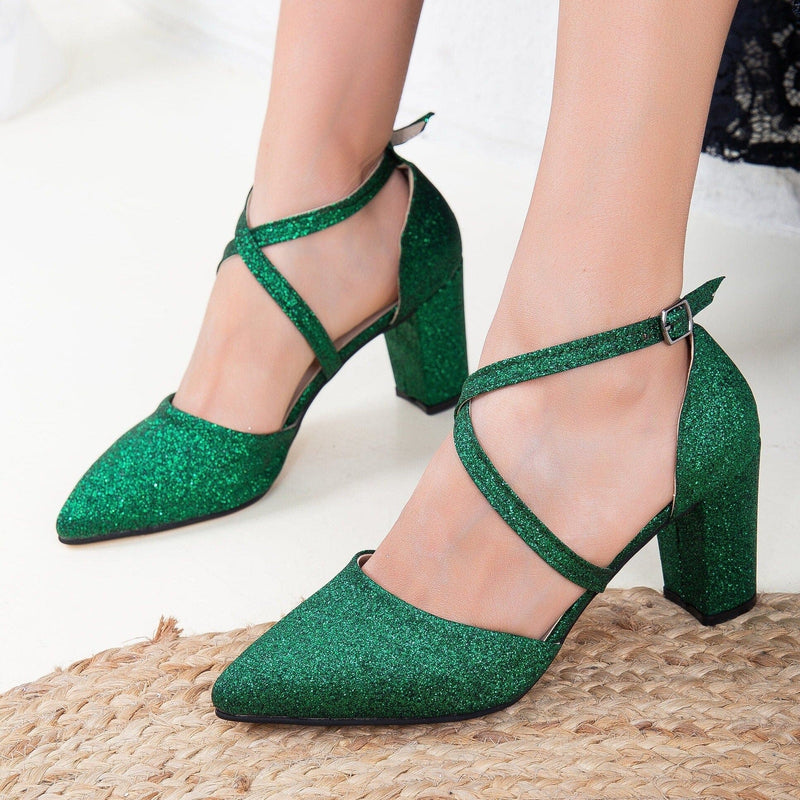 Prologue Shoes Sina - Green Glitter Heels