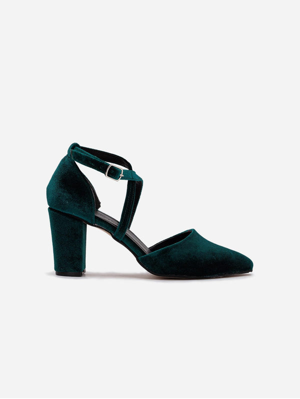 Prologue Shoes Sina - Green Velvet Criss Cross Heels