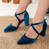 Immaculate Vegan - Prologue Shoes Sina - Teal Blue Velvet Heels