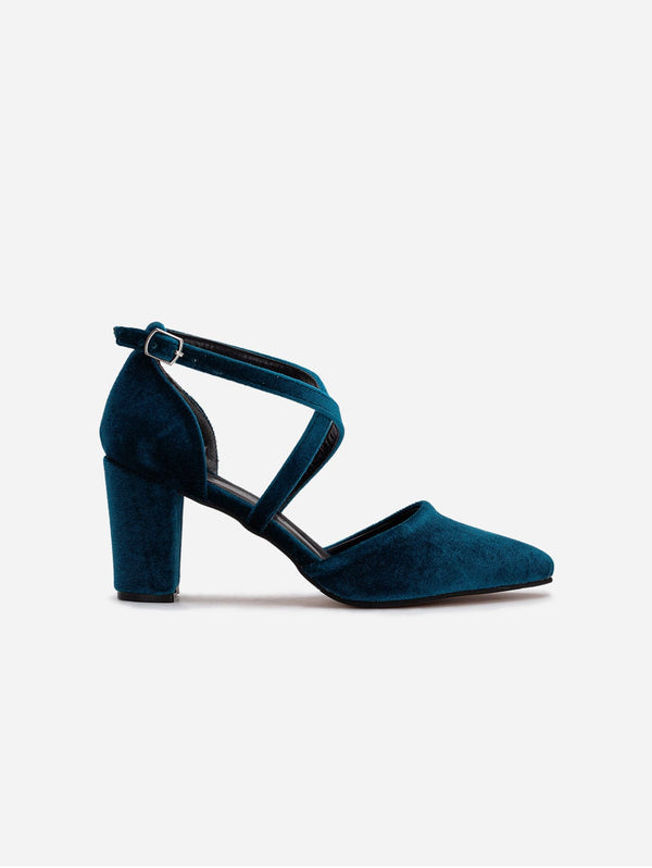 Prologue Shoes Sina - Teal Blue Velvet Heels