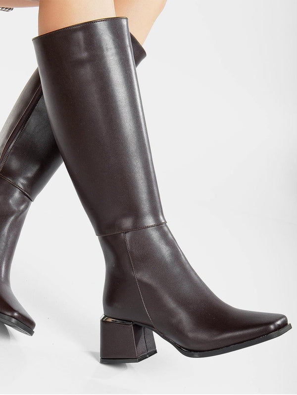 Prologue Shoes Anelise Knee High Vegan Leather Boots | Dark Brown UK3 / EU36 / US5.5 / Brown