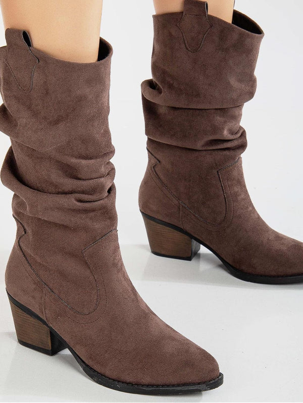 Prologue Shoes Bonnie Vegan Suede Slouch Western Boots | Brown UK3 / EU36 / US5.5 / Brown