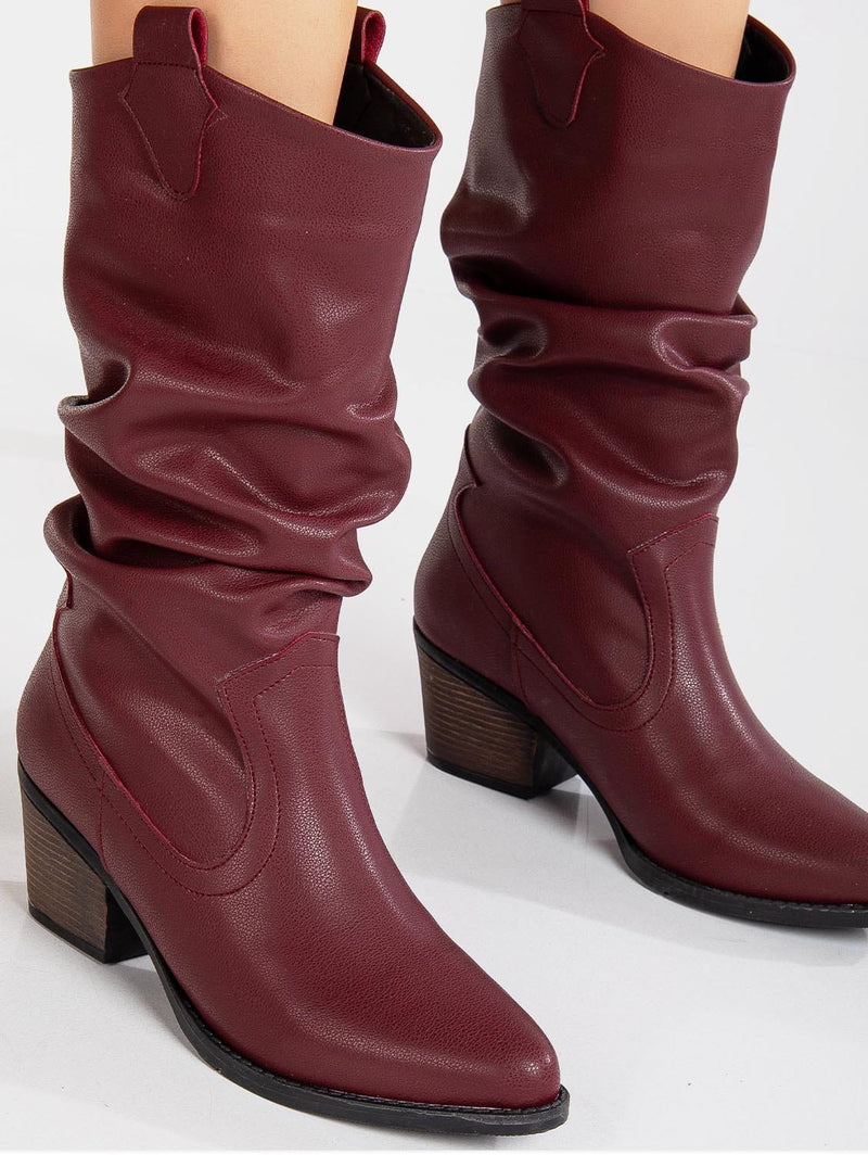 Prologue Shoes Bonnie Vegan Suede Slouch Western Boots | Burgundy UK3 / EU36 / US5.5 / Burgundy