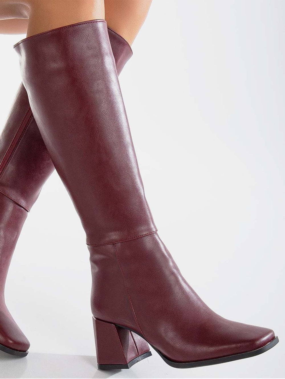 High heel knee high leather boots best sale