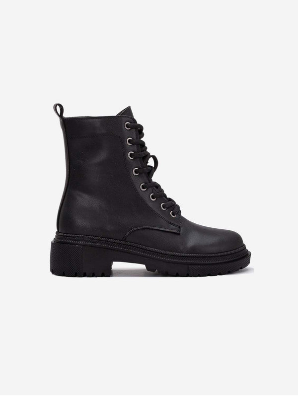 Prologue Shoes Mallory Vegan Leather Combat Lace Up Boots | Black UK3 / EU36 / US5.5
