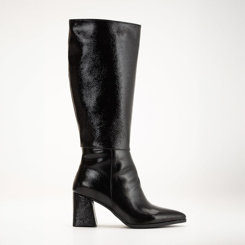 Prologue Shoes Valerie Patent Vegan Leather Knee High Boots | Black