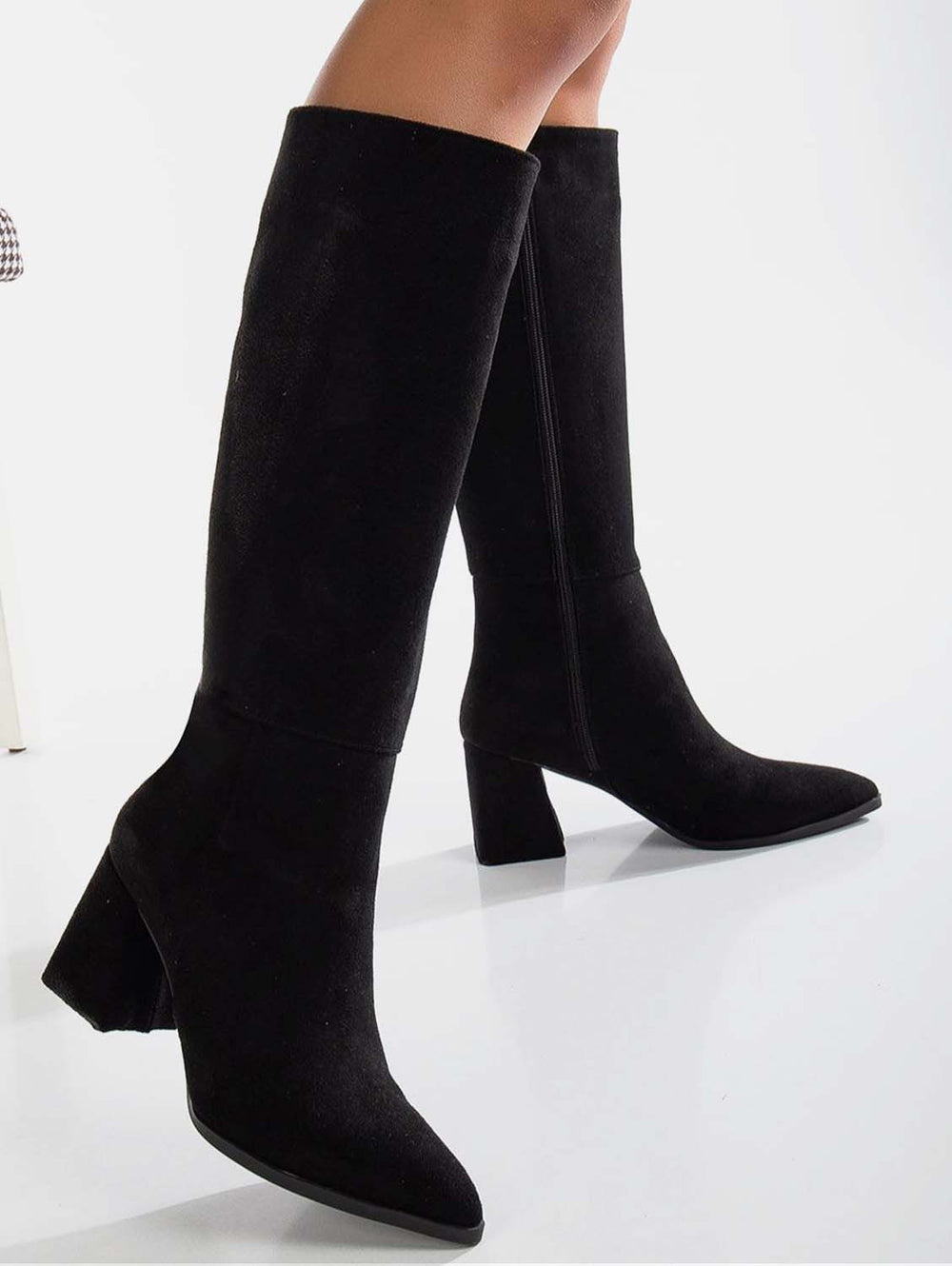 Valerie Vegan Suede Knee High Boots Black