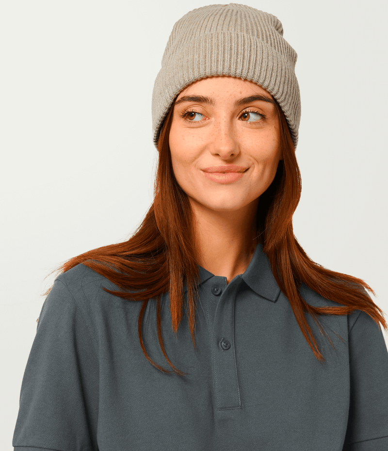 Ration.L Fisherman Beanie Natural | Embroidered RATION.L Logo R. Organic Beanie Natural