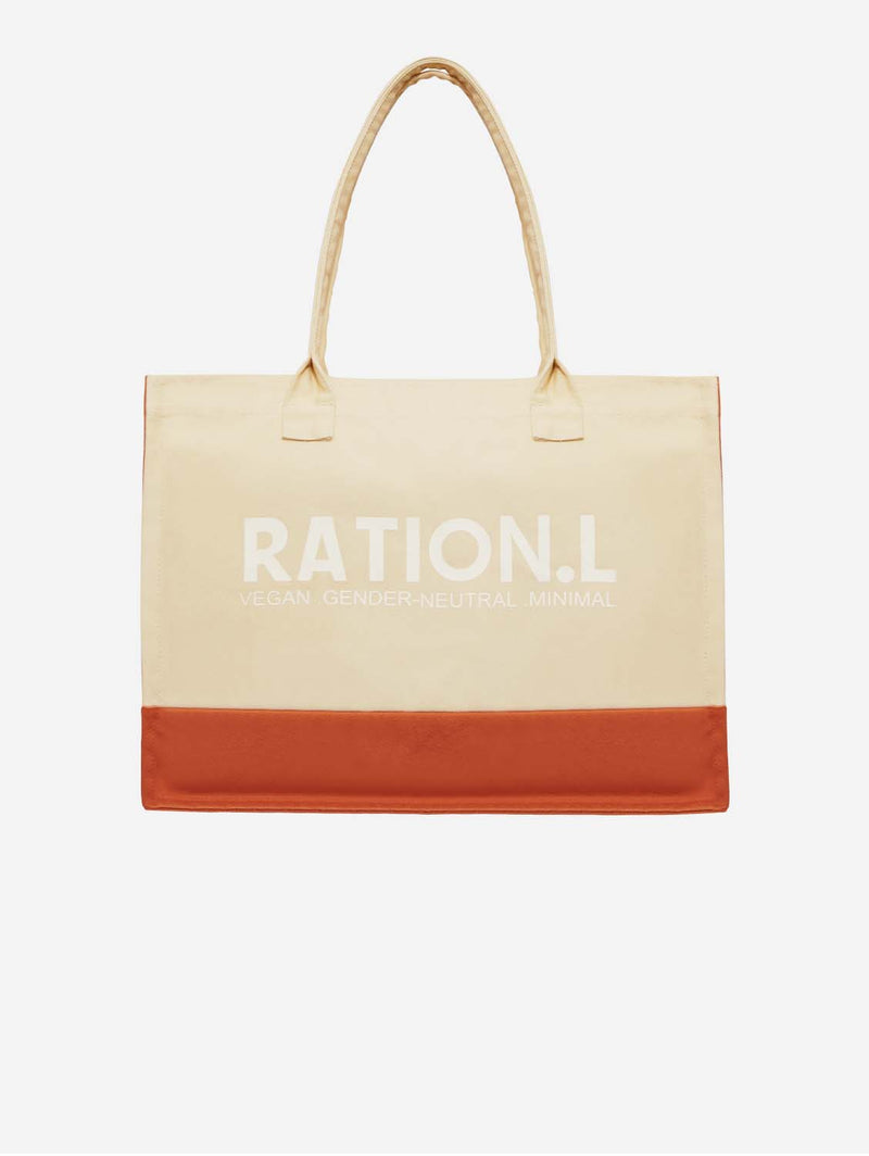 Ration.L R.espect Unisex Organic Cotton Tote Bag | Beige & Red