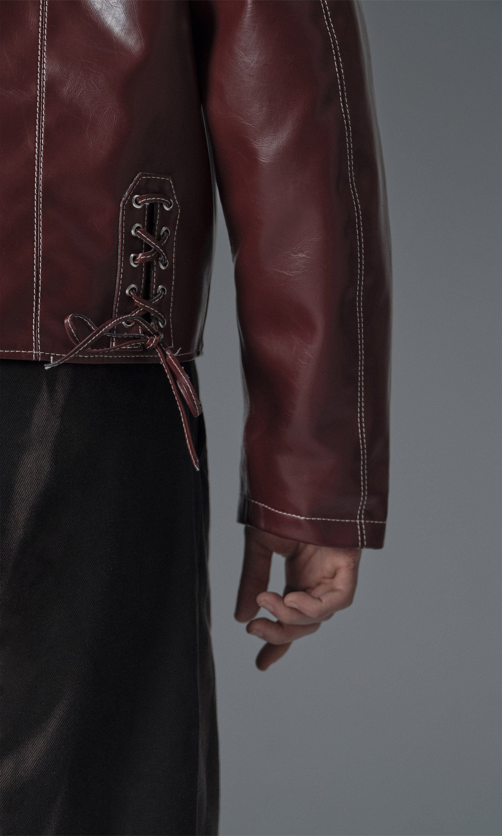 PREV - Robin Unisex Vegan Olive Leather Jacket | Bordeaux