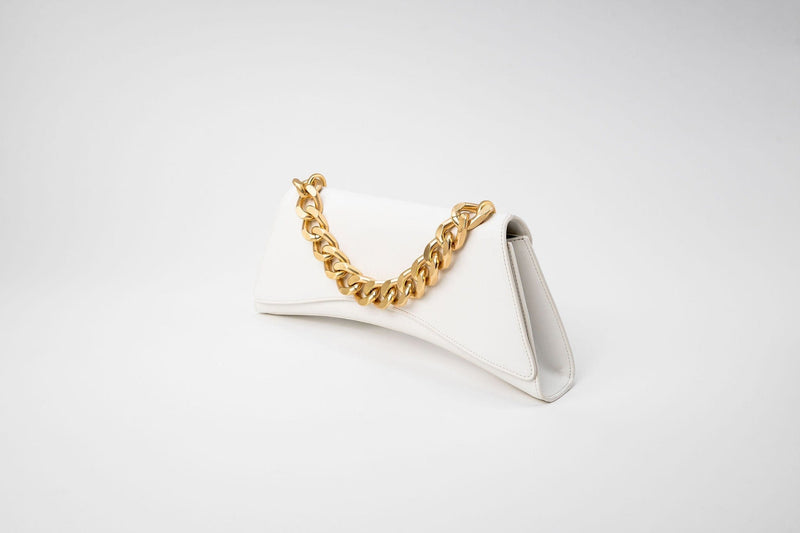 Eslla Satori Desserto Cactus Leather Vegan Clutch With Matte Gold Chain | White
