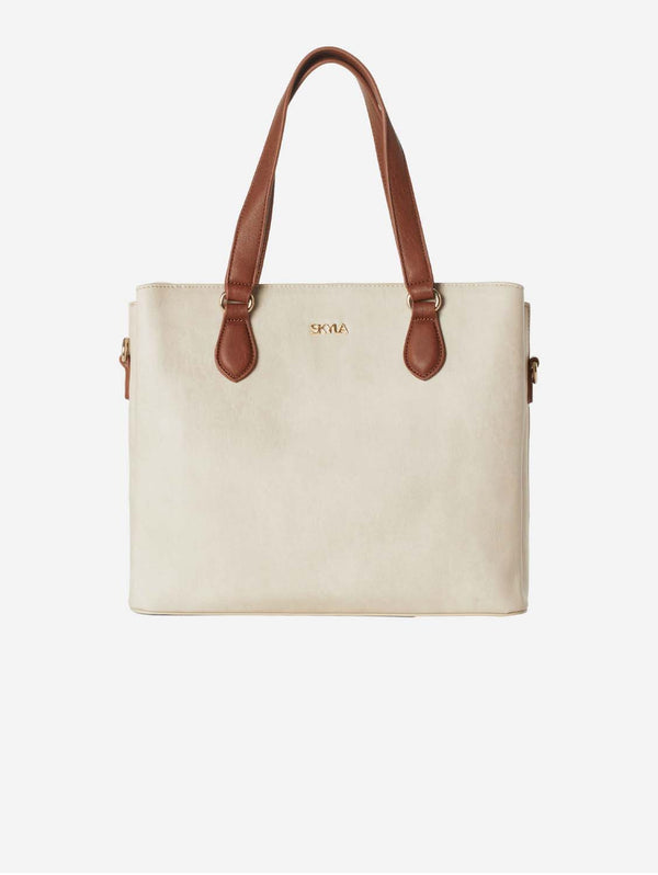 SKYLA TANYA Shoulder Bag Tote with Crossbody Strap Latte