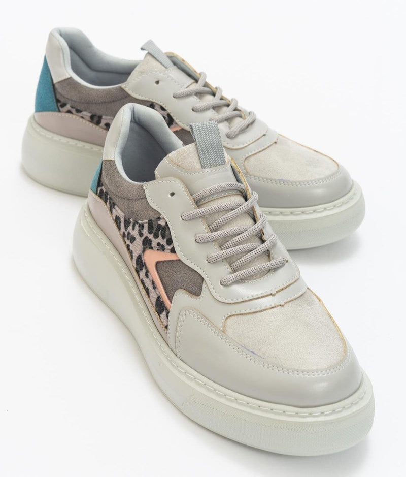 Ida Vegan Leather Platform Leopard Sneakers | Grey