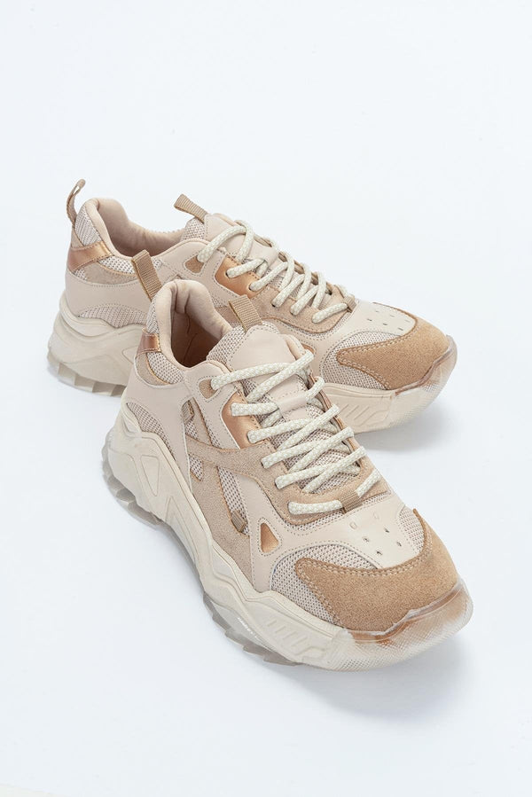 Prologue Shoes Loretta Vegan Leather Platform Sneakers | Beige