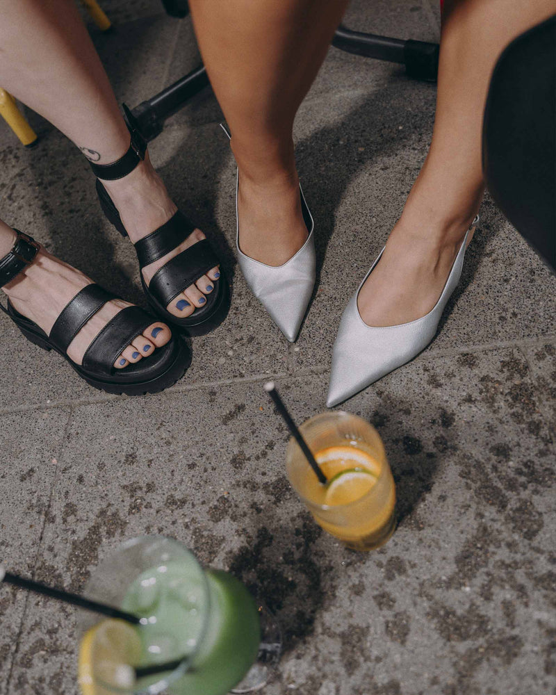 Bohema Kitten Heels Silver pointy toe pumps