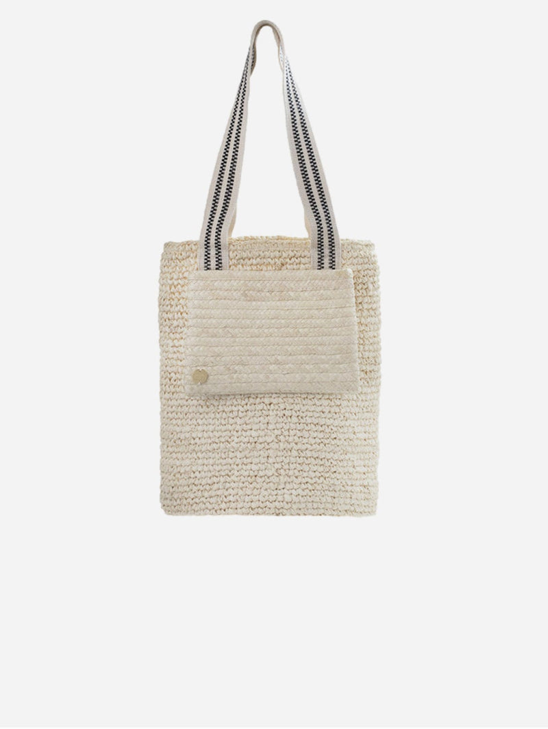 Stelar Cemagi Handwoven Raffia Tote Bag | Black & Cream