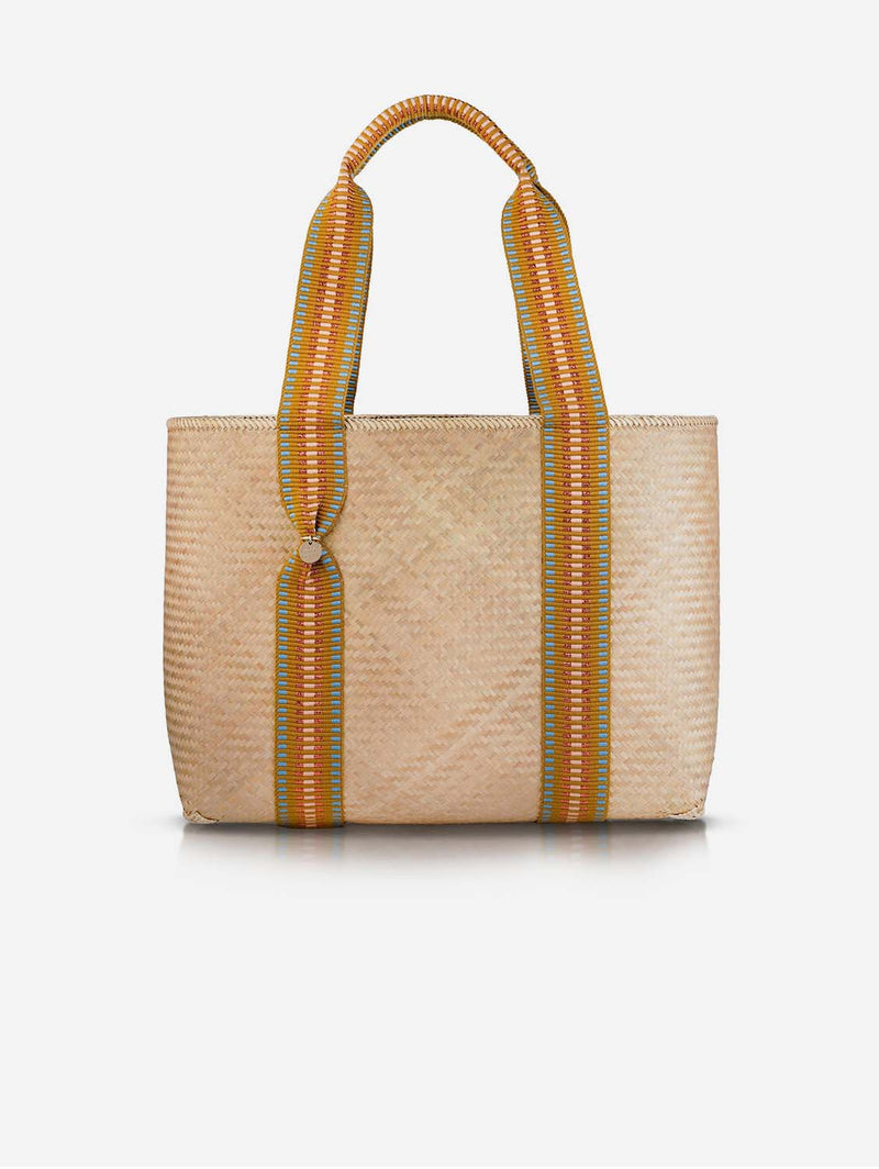 Stelar Mentawai Handwoven Bamboo Vegan Medium Tote Bag | Copper Stripe