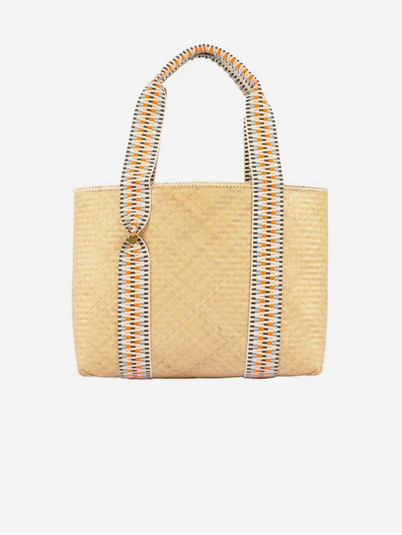 Stelar Mentawai Handwoven Bamboo Vegan Medium Tote Bag Orange Straps | Natural