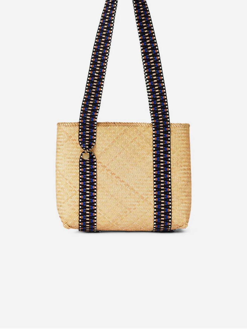 Stelar Mentawai Handwoven Bamboo Vegan Small Tote Bag | Indigo & Black