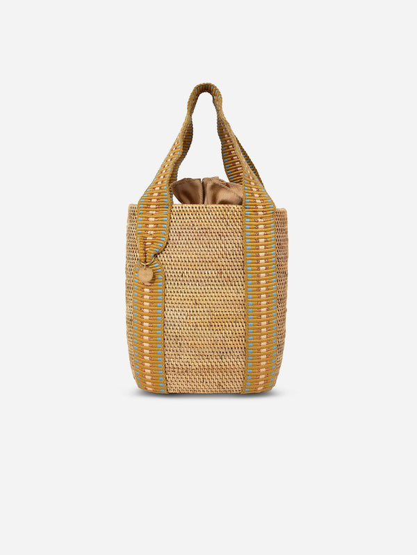 Stelar Sampela Handwoven Atta Vegan Handheld Bucket Bag | Copper Stripe