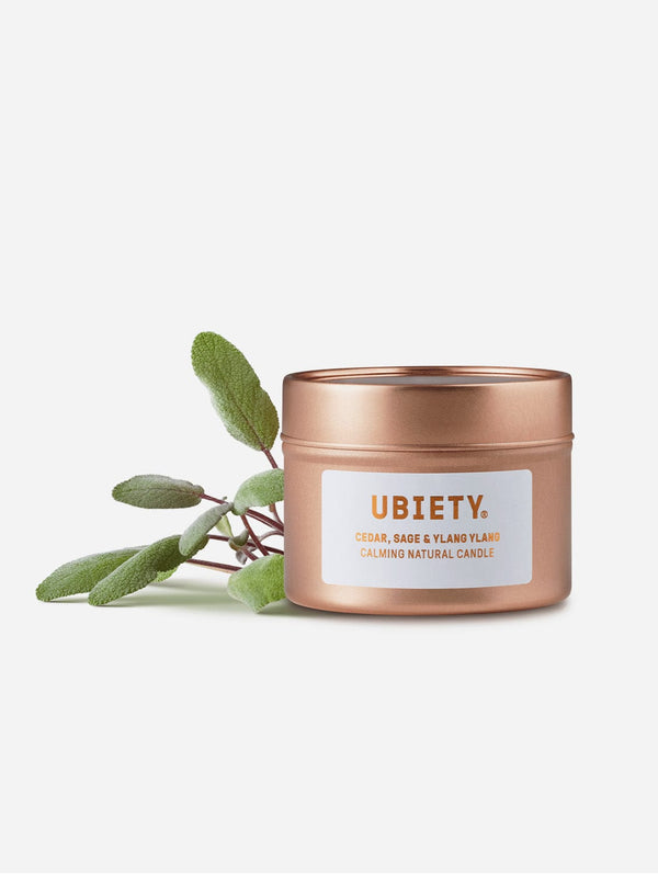 Ubiety Copper Tin Travel Candle | Cedar, Sage & Ylang Ylang 20cl Cedar Sage & Ylang Ylang