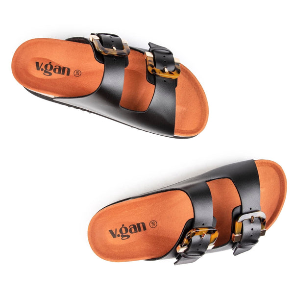 V.GAN Plum Women's Vegan Footbed Sandals | Black