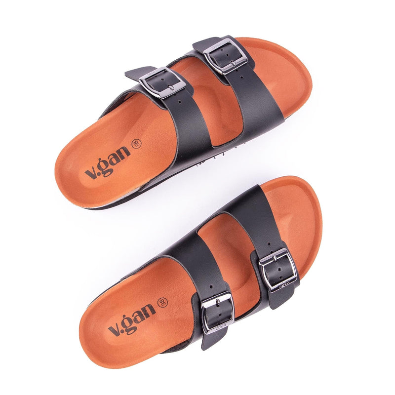 V.GAN Plum Women's Vegan Footbed Sandals | Black Matte