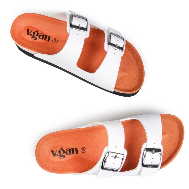 V.GAN Plum Women's Vegan Footbed Sandals | White