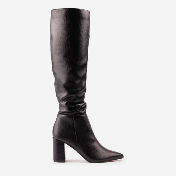 Peach Women's Vegan Leather Knee High Boots Black