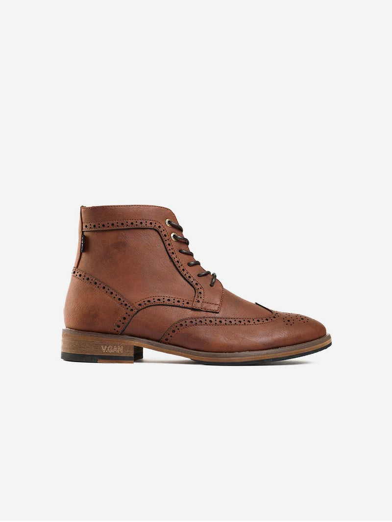 Wheat Men's Vegan Leather Brogue Boots Tan