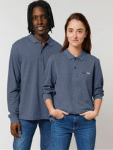 Immaculate Vegan - VEGAN Happy Vegan Unisex Prepster Long Sleeve Polo | Multiple Colours Dark Heather Blue / XXS