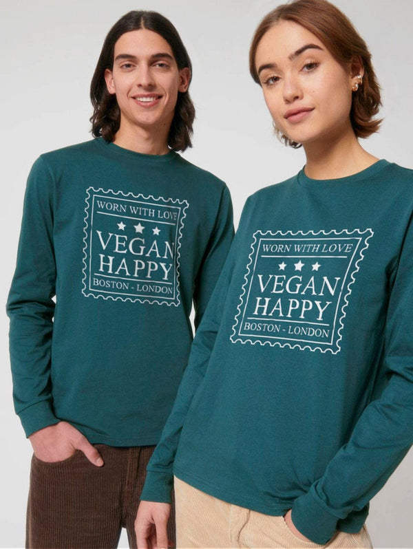 VEGAN Happy Vegan Unisex 'Worn With Love' Dry Feel Long Sleeve T-Shirt | Multiple Colours Stargazer / XS