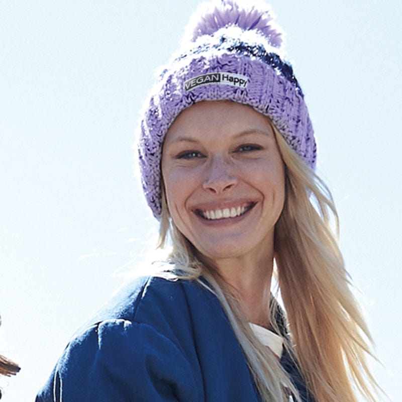 VEGAN Happy Vegan Corkscrew Pom Pom Beanie