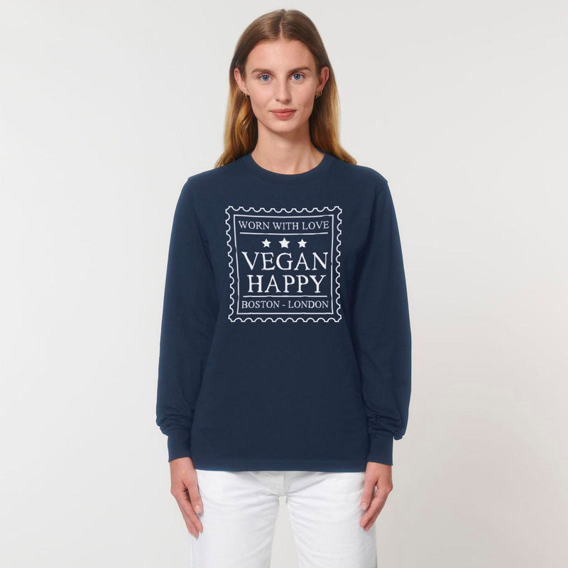 VEGAN Happy Vegan Unisex 'Worn With Love' Dry Feel Long Sleeve Tee