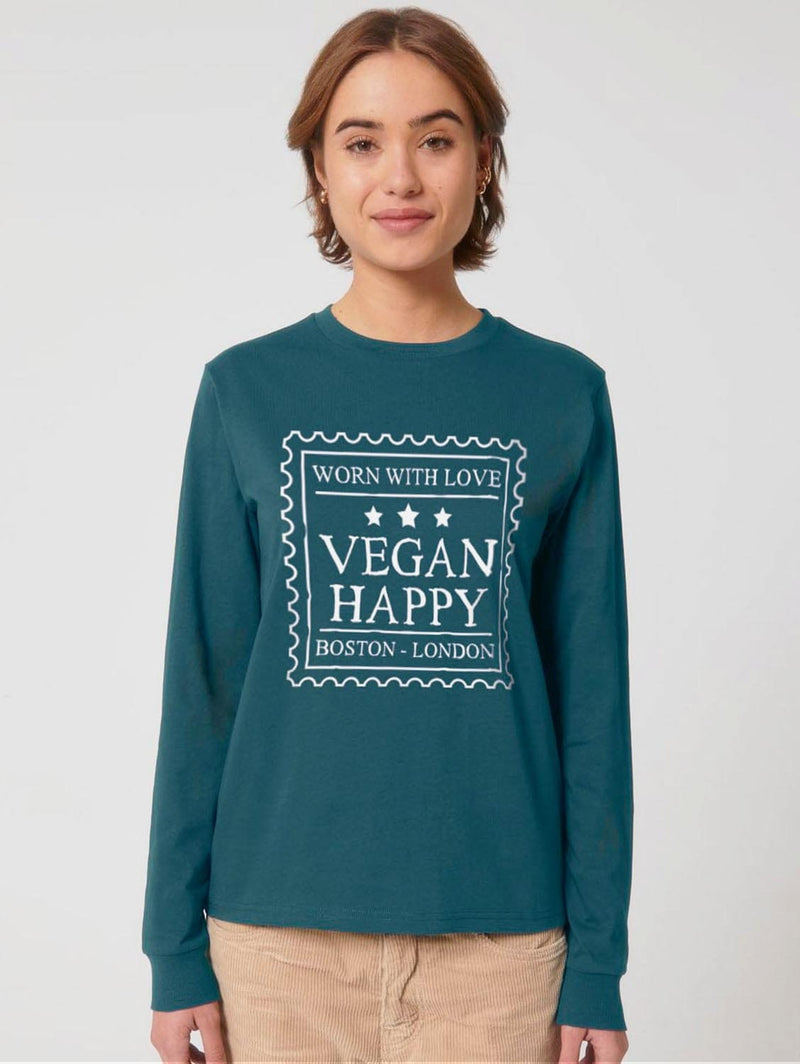 VEGAN Happy *Vegan Unisex 'Worn With Love' Dry Feel Long Sleeve Tee