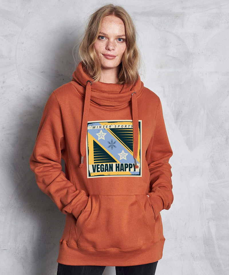 VEGAN Happy Vegan Winter Sports Cross Neck Unisex Hoodie