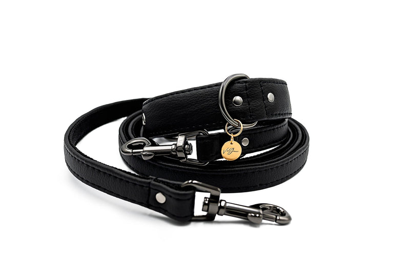 VEGARI Vegan Leather Dog Leash BLACK | Made from Pineapple Leather Piñatex BLACK / PINATEX VEGAN LEATHER