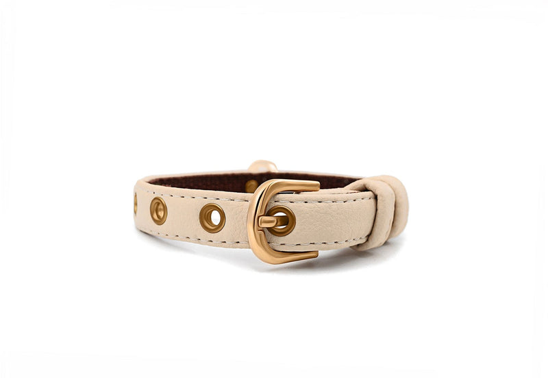 VEGARI Vegan Leather Dog Collar -BEIGE-| Made from Pineapple Leather Piñatex