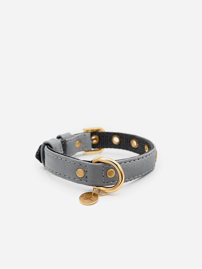 VEGARI Vegan Leather Dog Collar -GREY-| Made from Pineapple Leather Piñatex